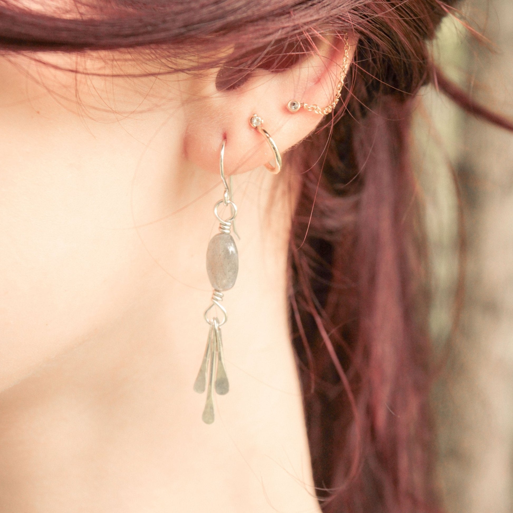 best seller handmade sterling silver fringe dangle earrings with labradorite gemstones handmade carrie foscato design USA