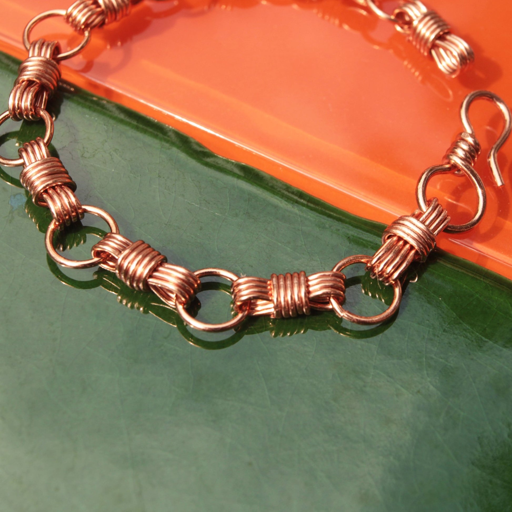 Handmade nautical equestrian designed copper wire wrapped bracelet Carrie Foscato design USA