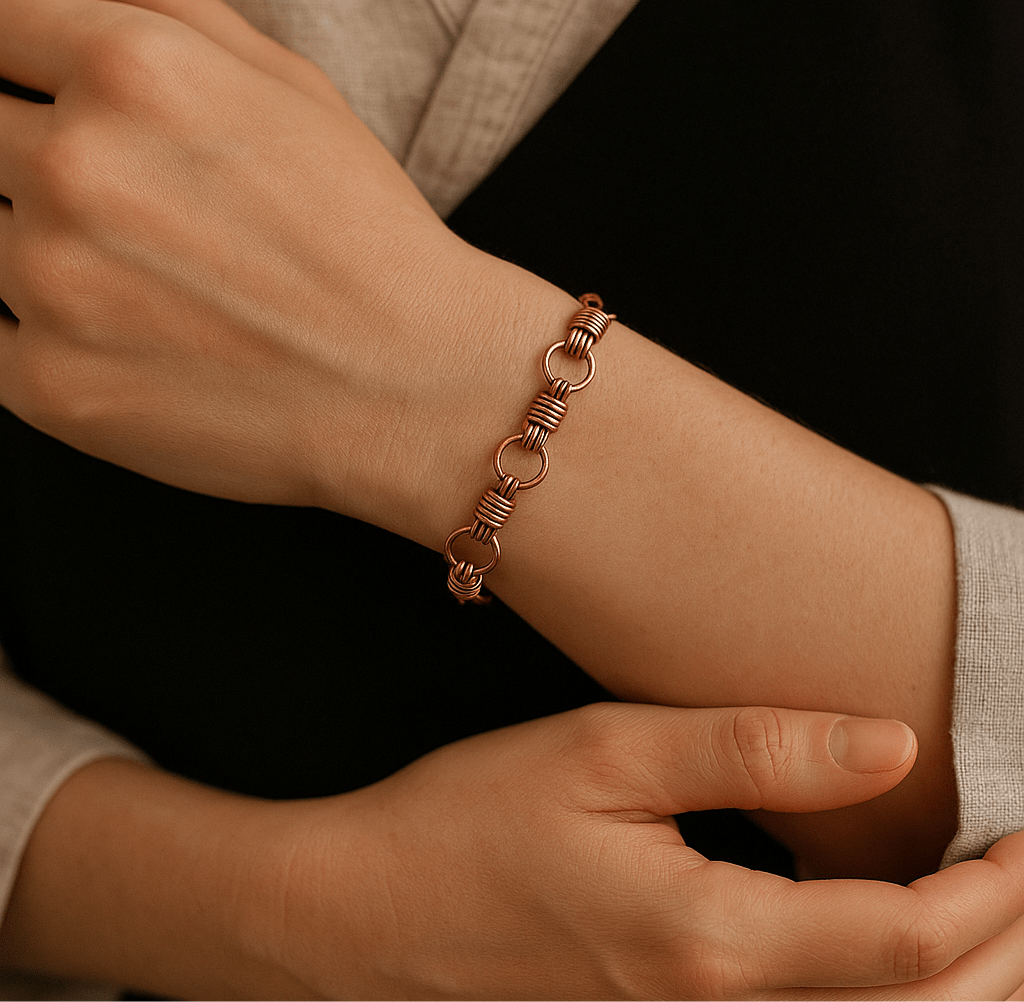 Handmade nautical equestrian designed copper wire wrapped bracelet Carrie Foscato design USA