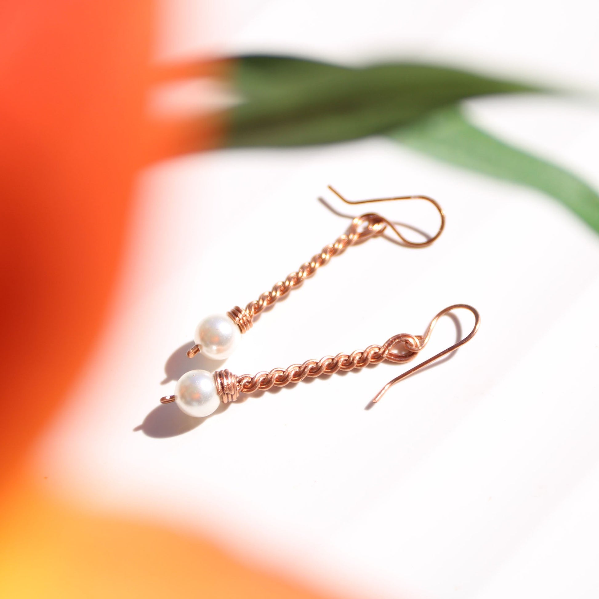 Classy 1.5 inch copper pearl earrings for wedding or Mothers Day gift