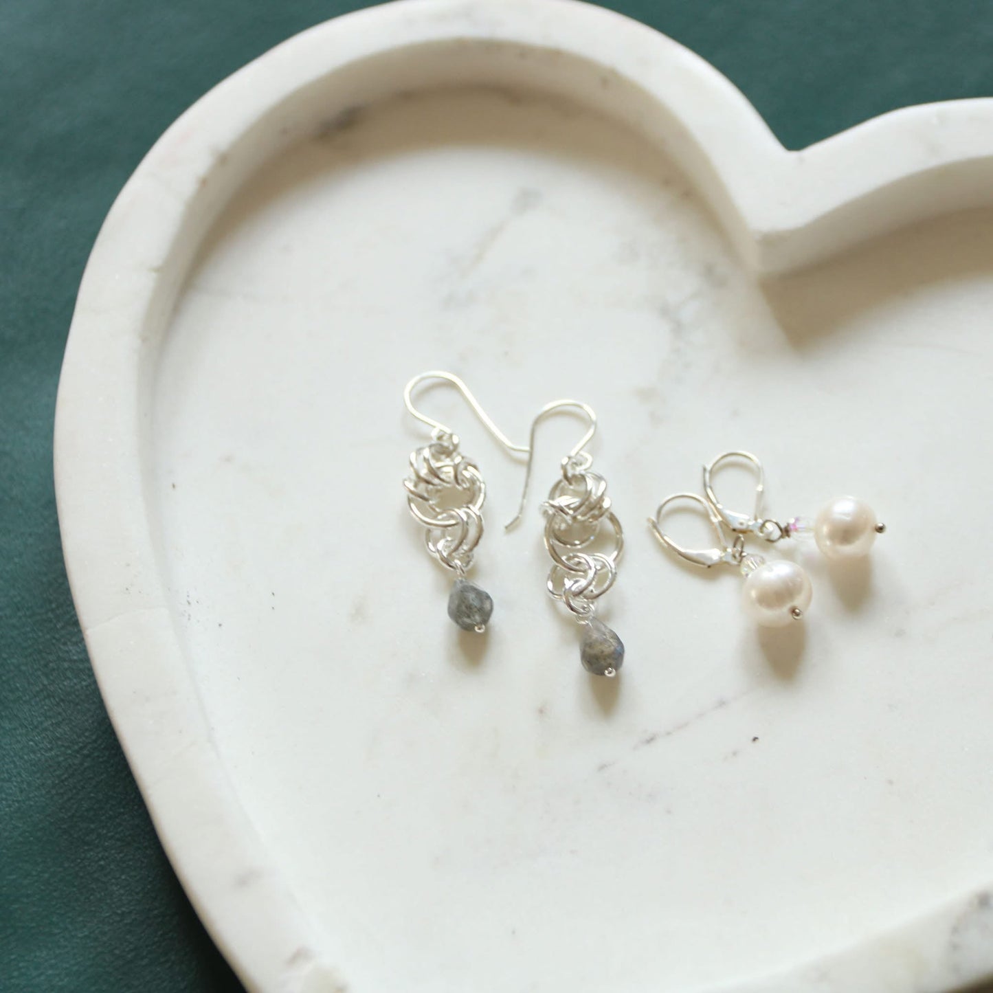 Handmade Sterling Silver Labradorite Earrings - Unique Chain Maille Design