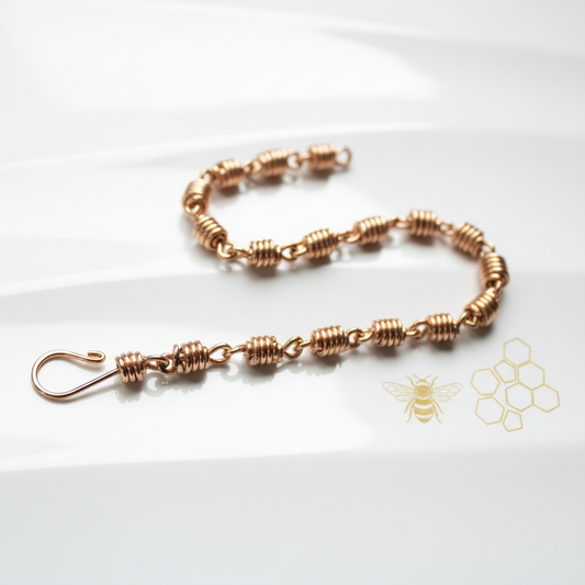 handmade copper bracelet with honeydipper link design made in virginia