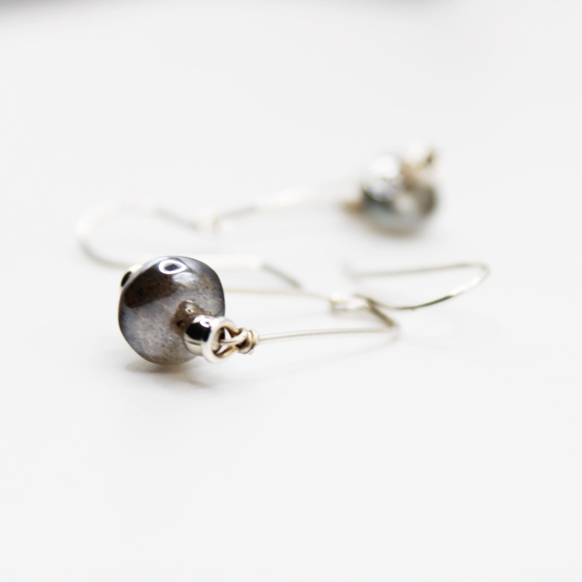 Signature Stirrup Sterling Silver Earrings with Labradorite Beads - Carrie Foscato Design