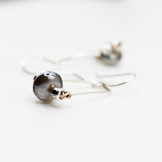 Signature Stirrup Sterling Silver Earrings with Labradorite Beads - Carrie Foscato Design