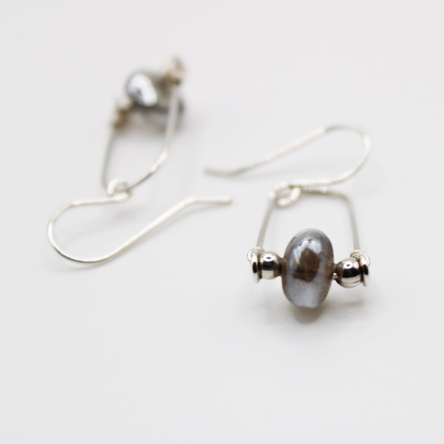 Signature Stirrup Sterling Silver Earrings with Labradorite Beads - Carrie Foscato Design