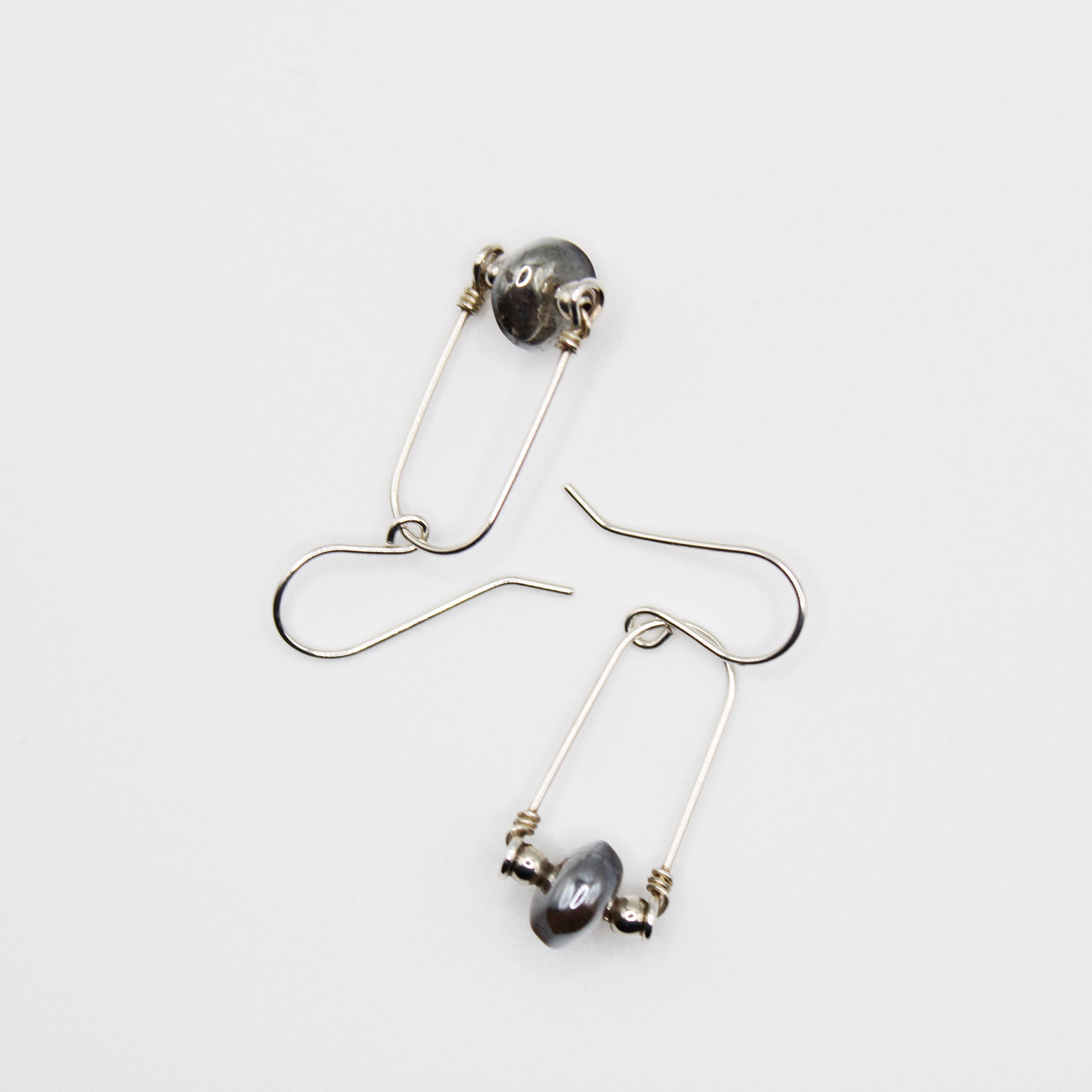 Signature Stirrup Sterling Silver Earrings with Labradorite Beads - Carrie Foscato Design
