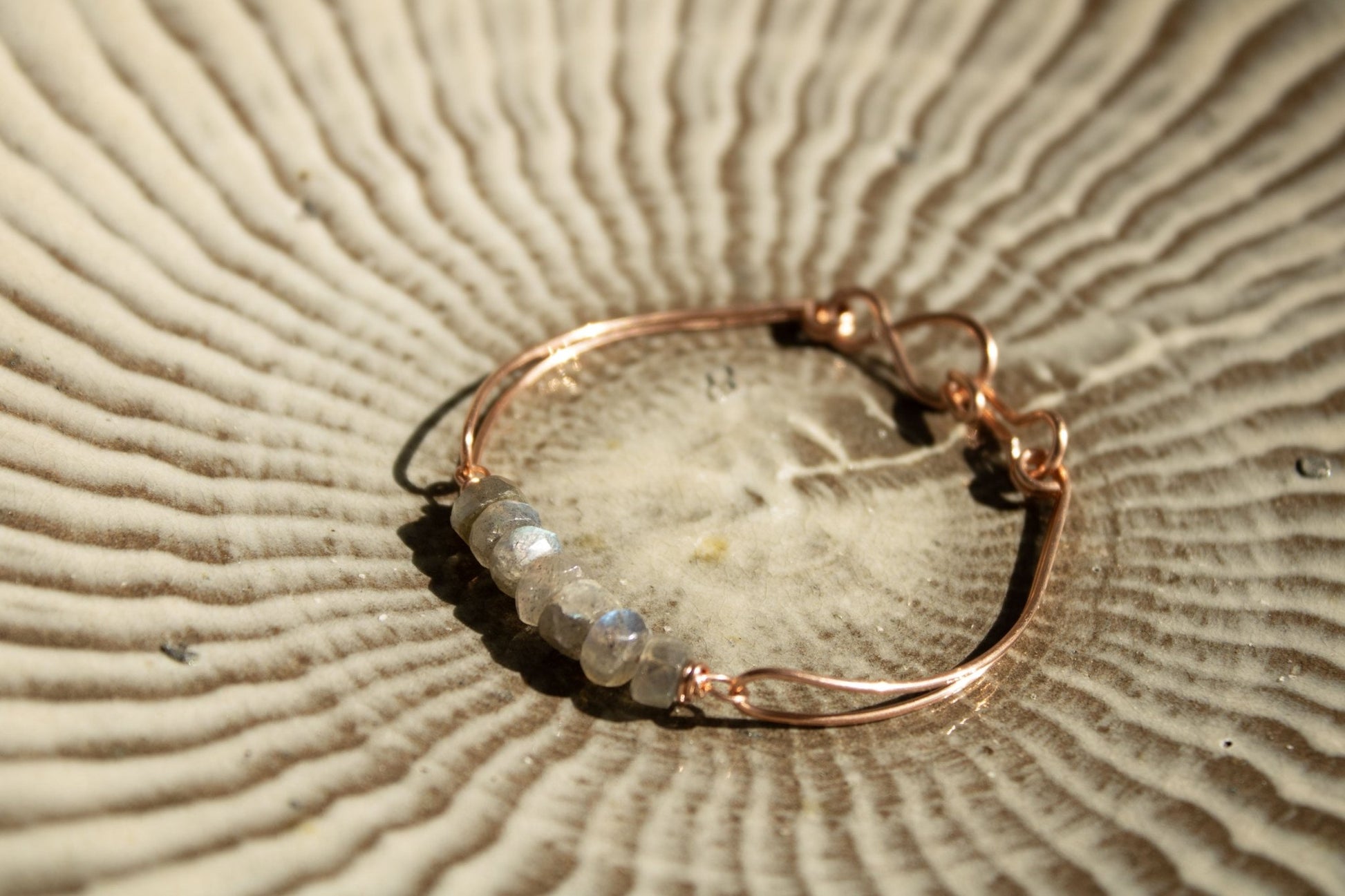 copper bangle with labradorite rondelle beads handmade in usa carrie foscato design