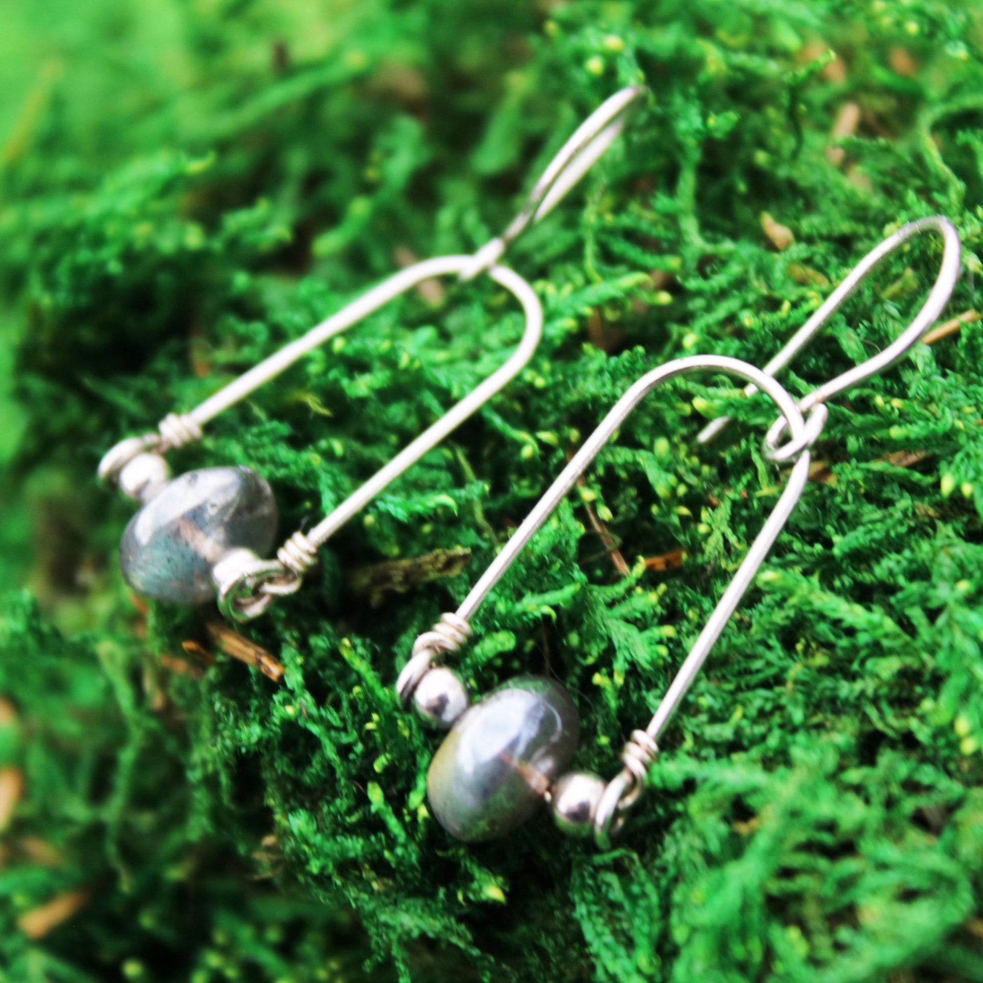 Signature Stirrup Sterling Silver Earrings with Labradorite Beads - Carrie Foscato Design