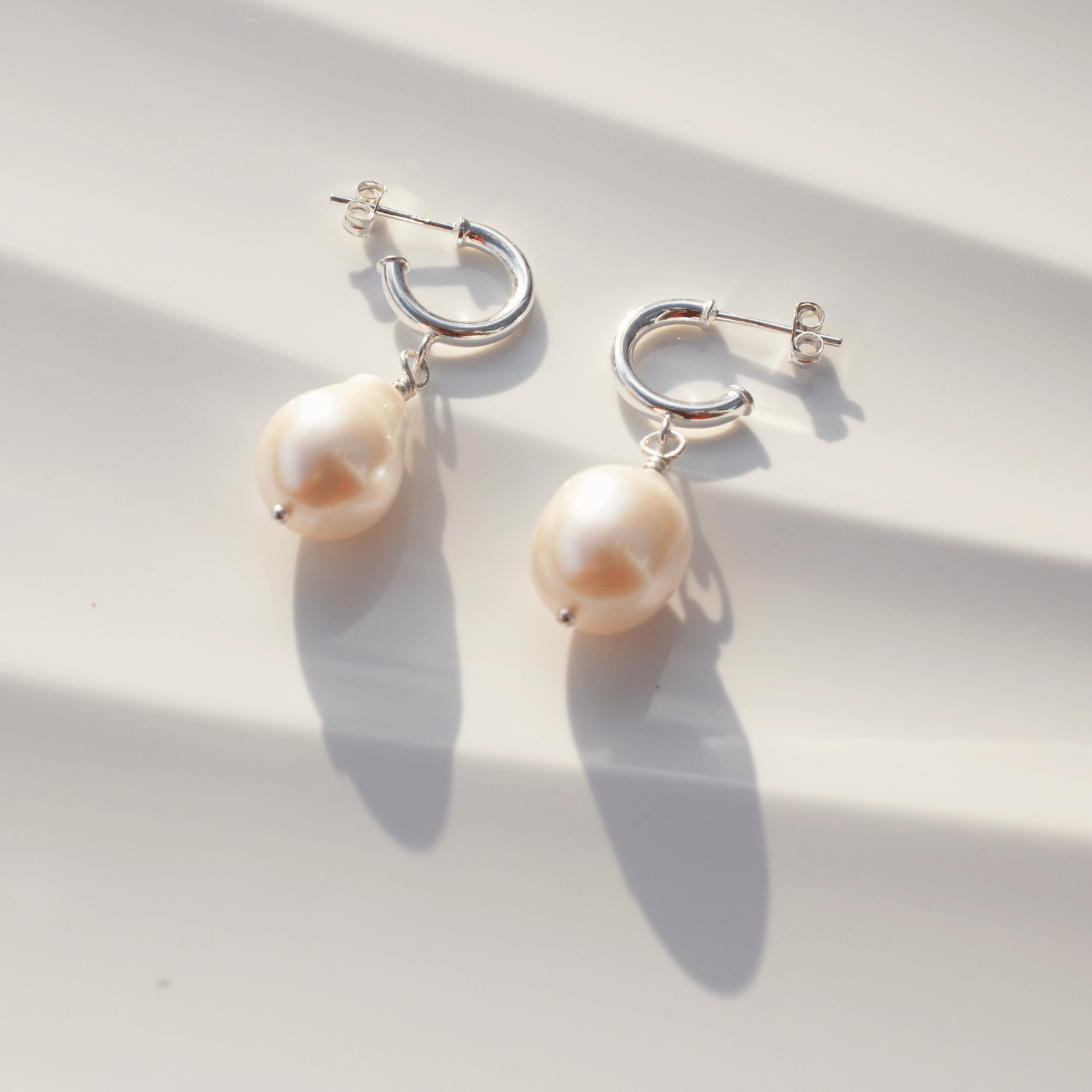 Large Pearl Drop Stud Hoop Sterling Silver Earrings