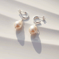 Large Pearl Drop Stud Hoop Sterling Silver Earrings