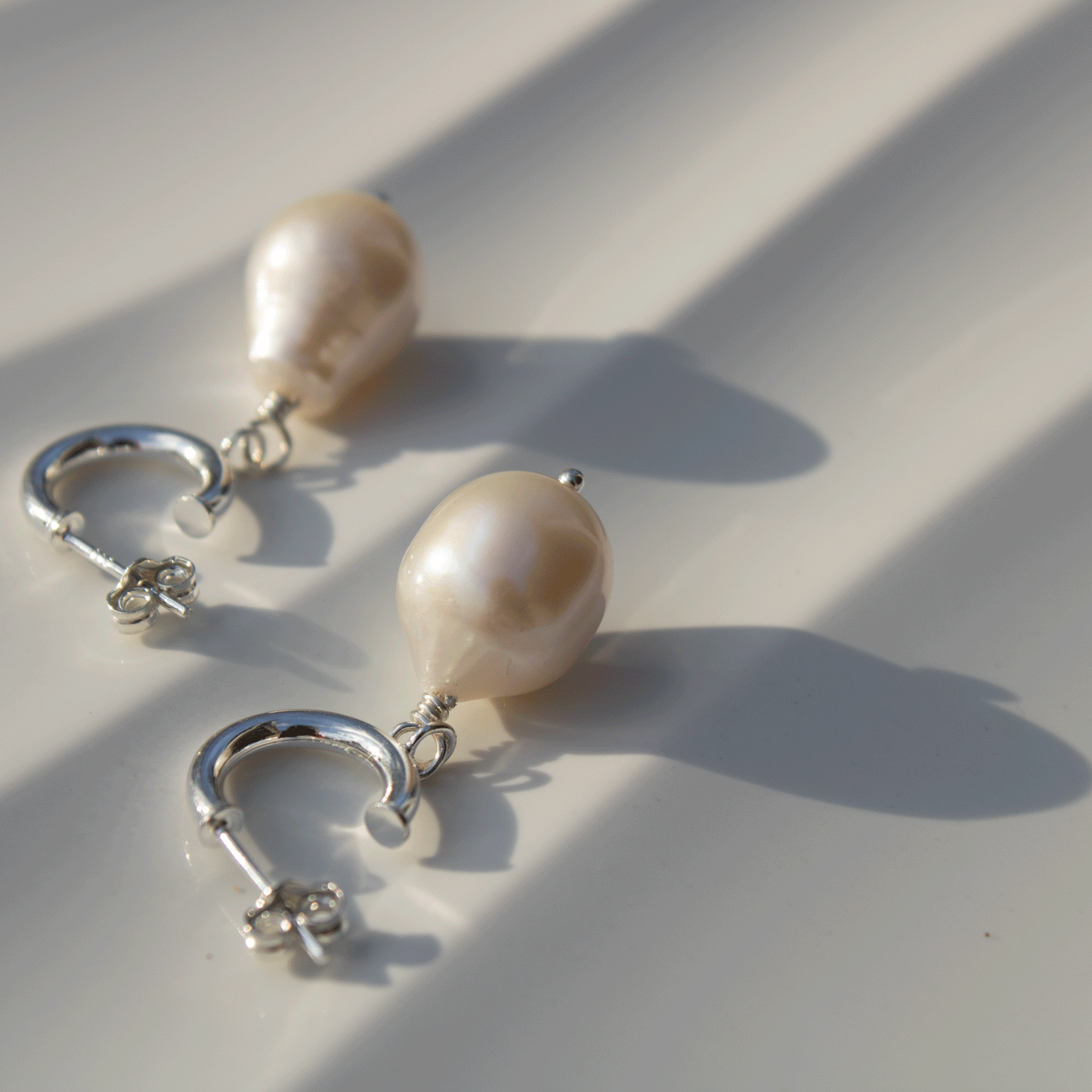 Large Pearl Drop Stud Hoop Sterling Silver Earrings
