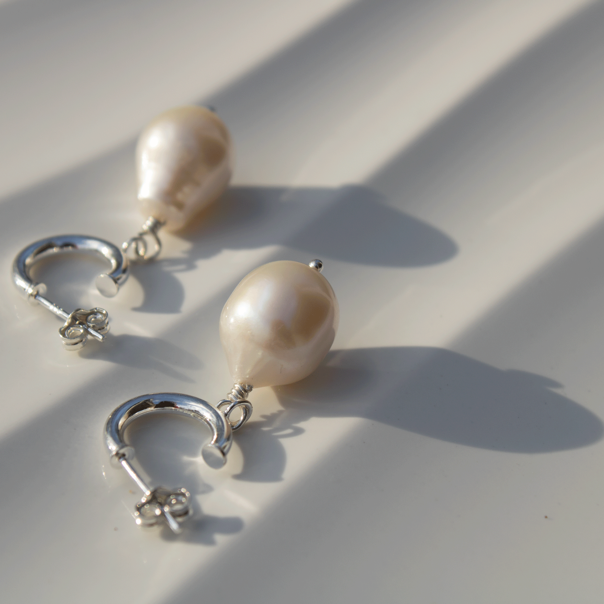 Large Pearl Drop Stud Hoop Sterling Silver Earrings