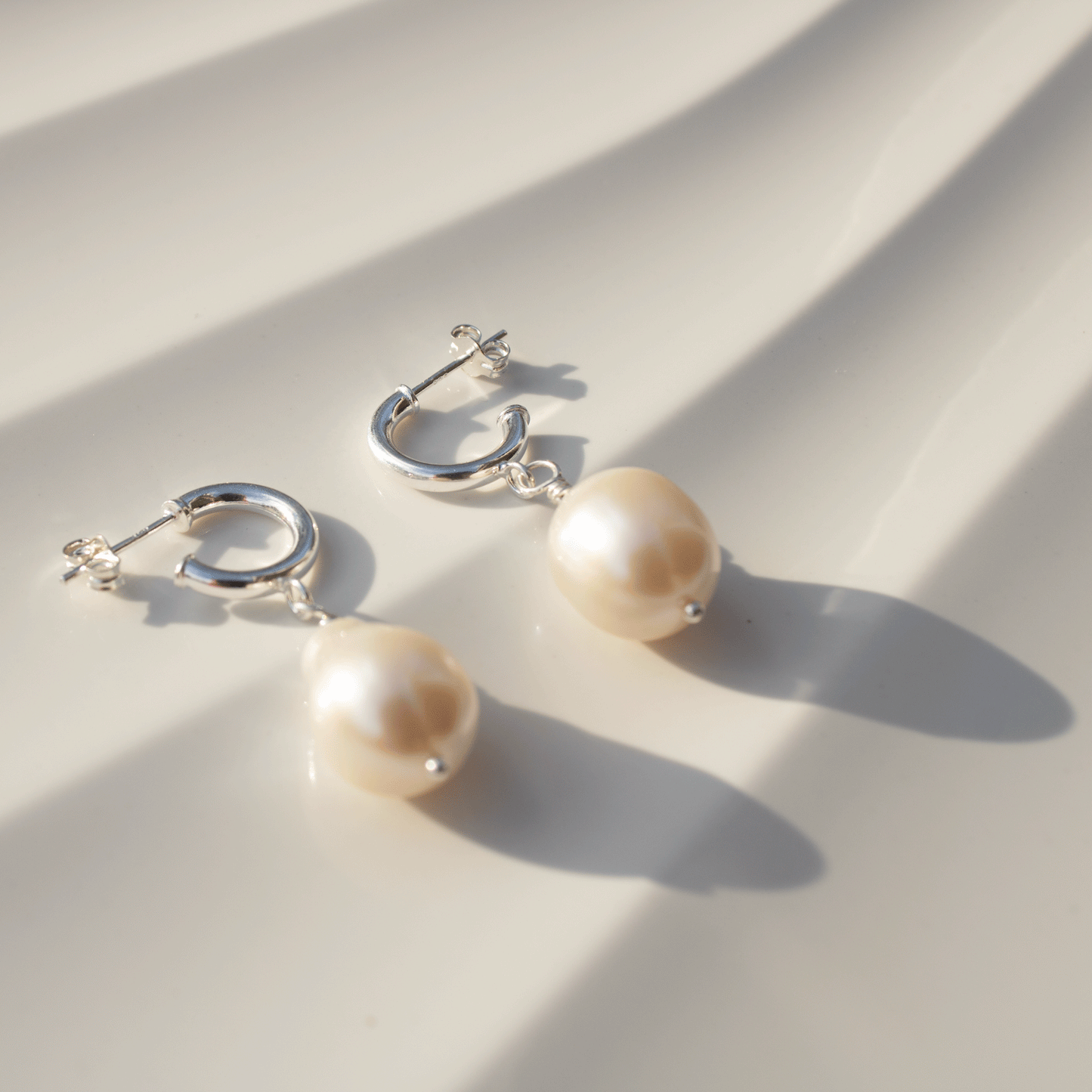 Large Pearl Drop Stud Hoop Sterling Silver Earrings