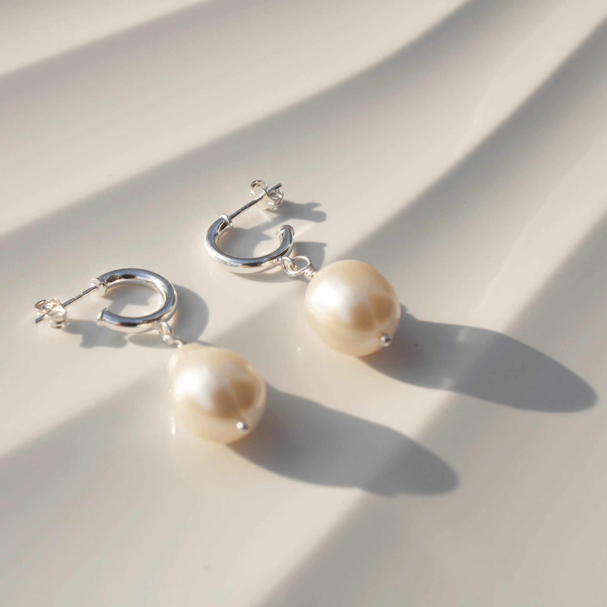 Large Pearl Drop Stud Hoop Sterling Silver Earrings