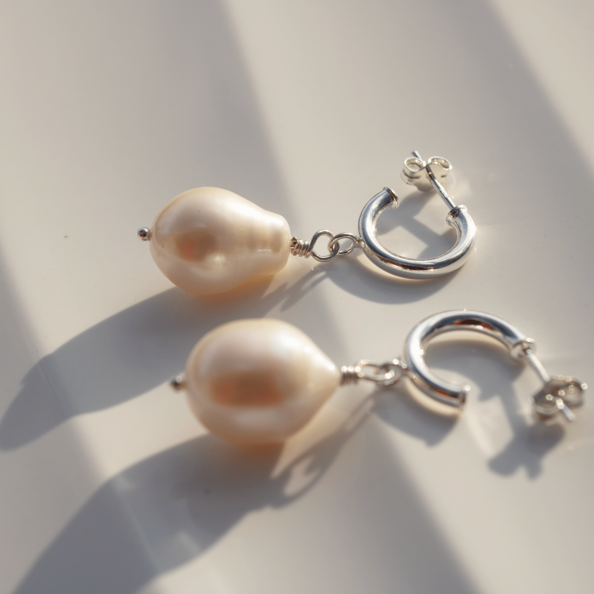 Large Pearl Drop Stud Hoop Sterling Silver Earrings
