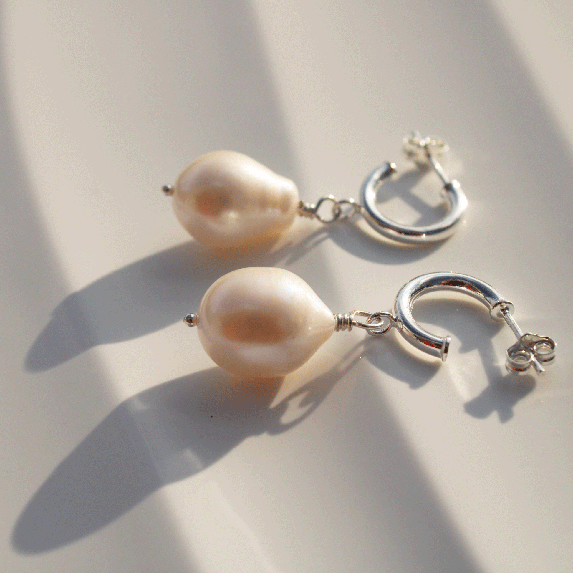 Large Pearl Drop Stud Hoop Sterling Silver Earrings