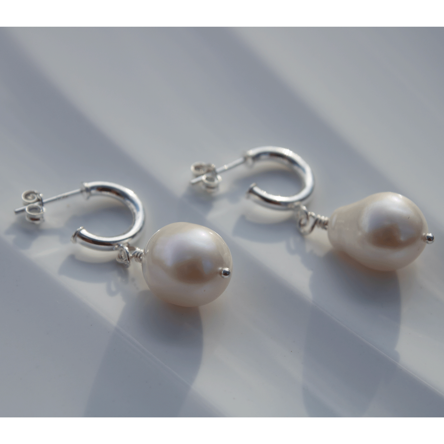 Large Pearl Drop Stud Hoop Sterling Silver Earrings