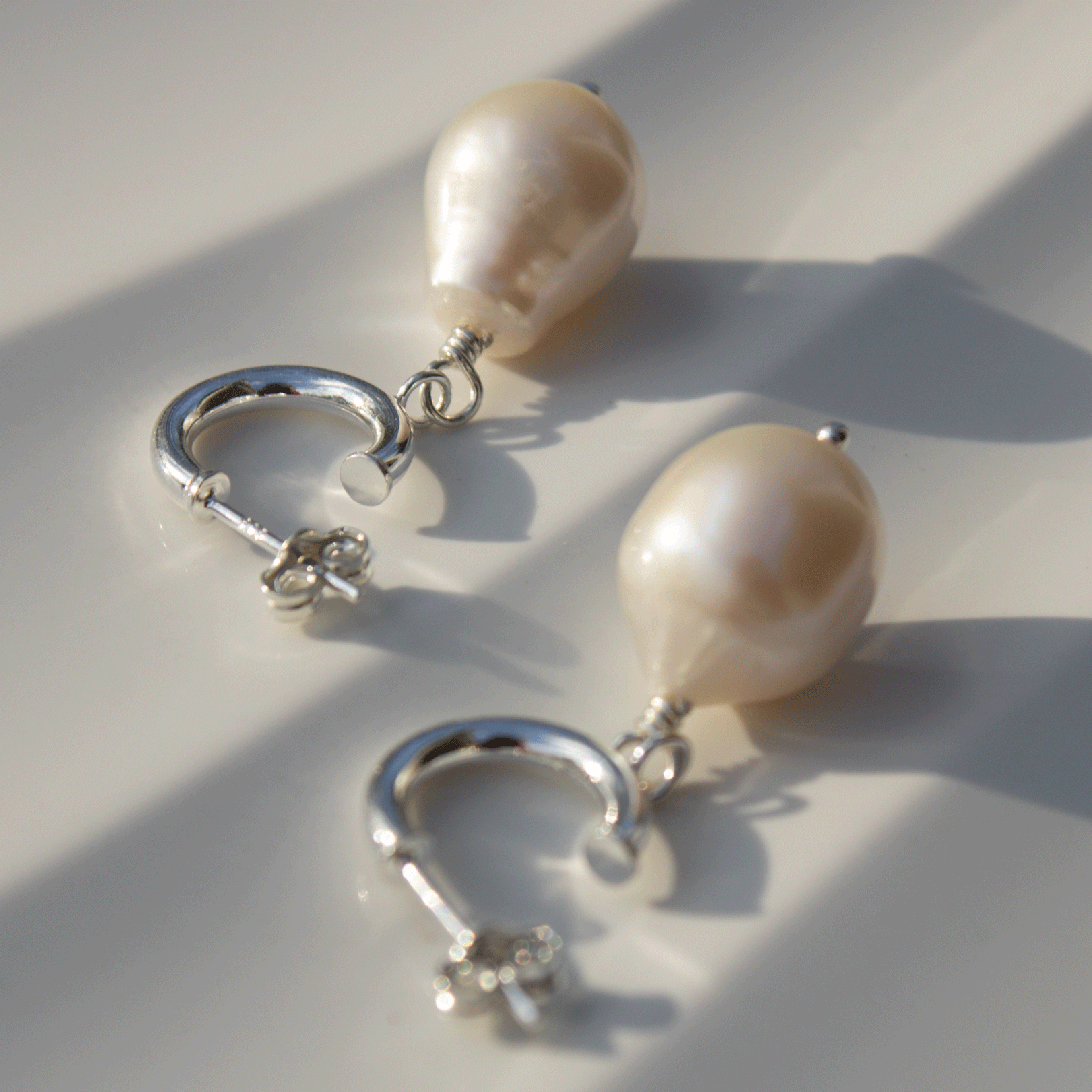 Large Pearl Drop Stud Hoop Sterling Silver Earrings