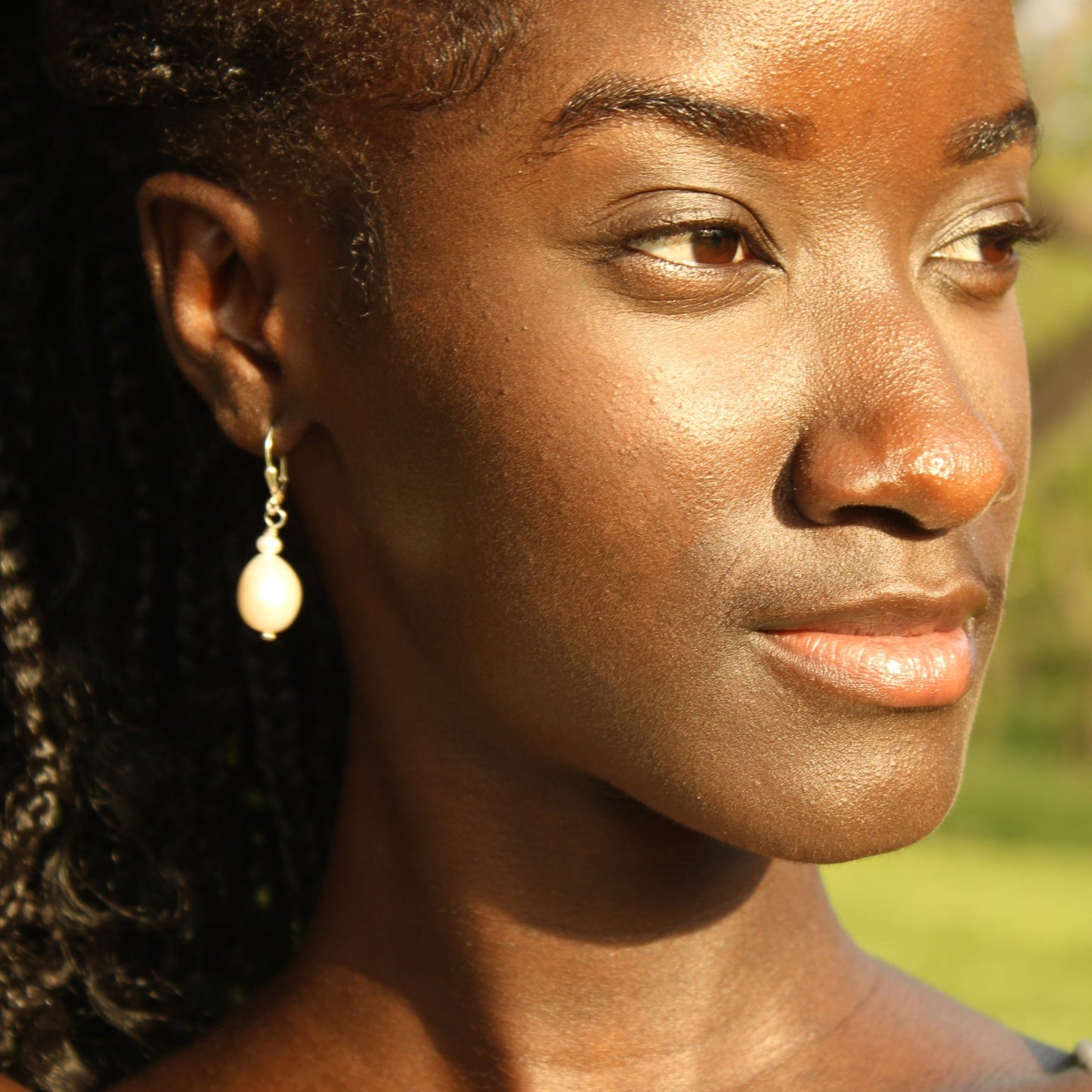 large pearl sterling silver leverback earrings handmade in USA carrie foscato design