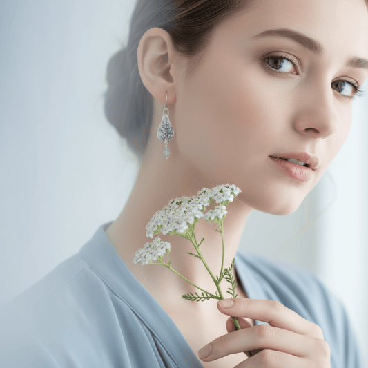 Last Harvest • Silver Yarrow & Aquamarine Nugget Earrings