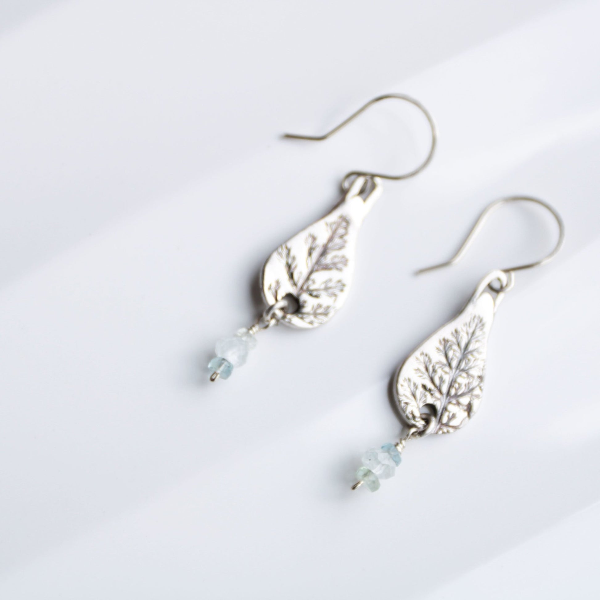 Last Harvest • Silver Yarrow & Aquamarine Nugget Earrings - Carrie Foscato Design artisanal botanical jewelry