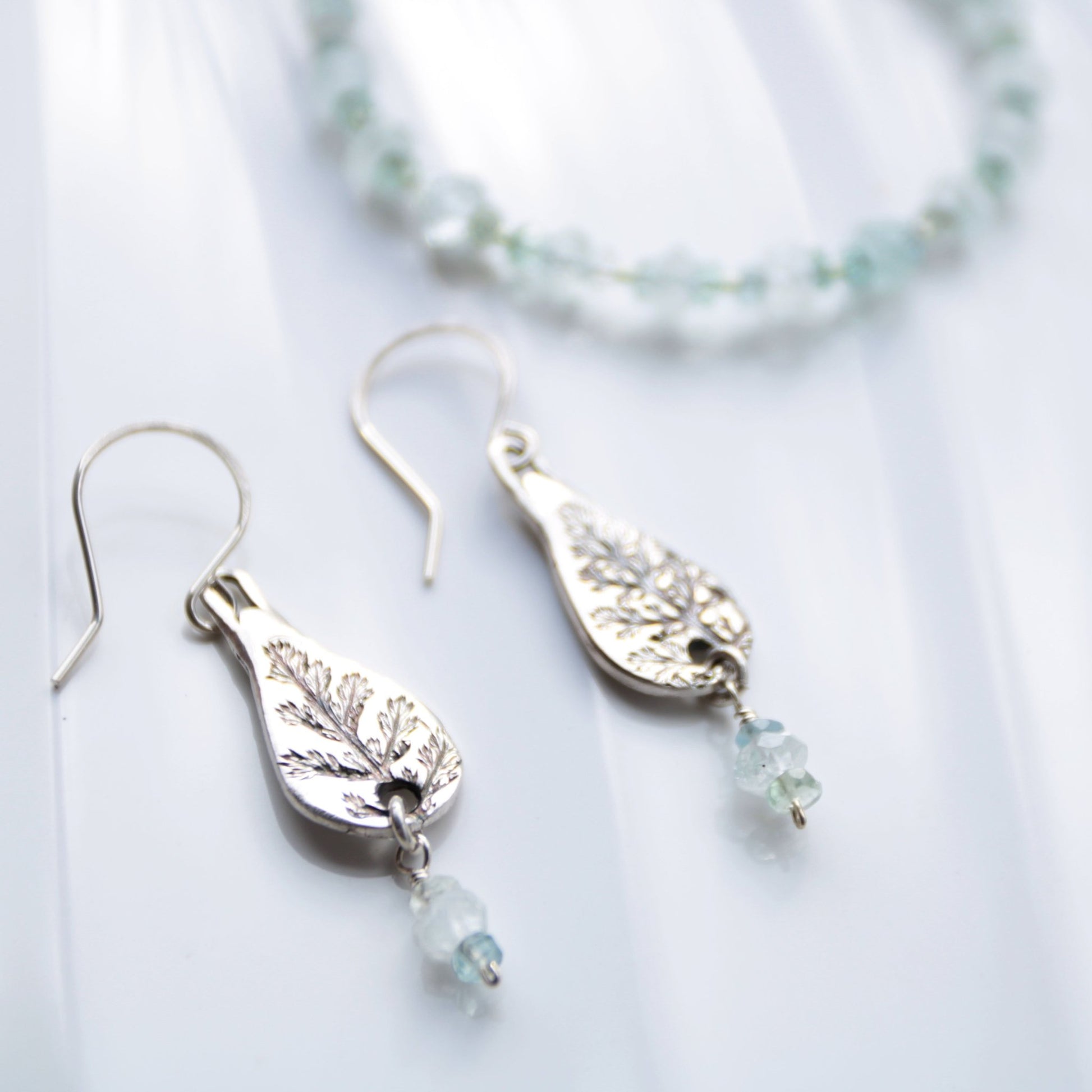 Last Harvest • Silver Yarrow & Aquamarine Nugget Earrings - Carrie Foscato Design artisanal botanical jewelry