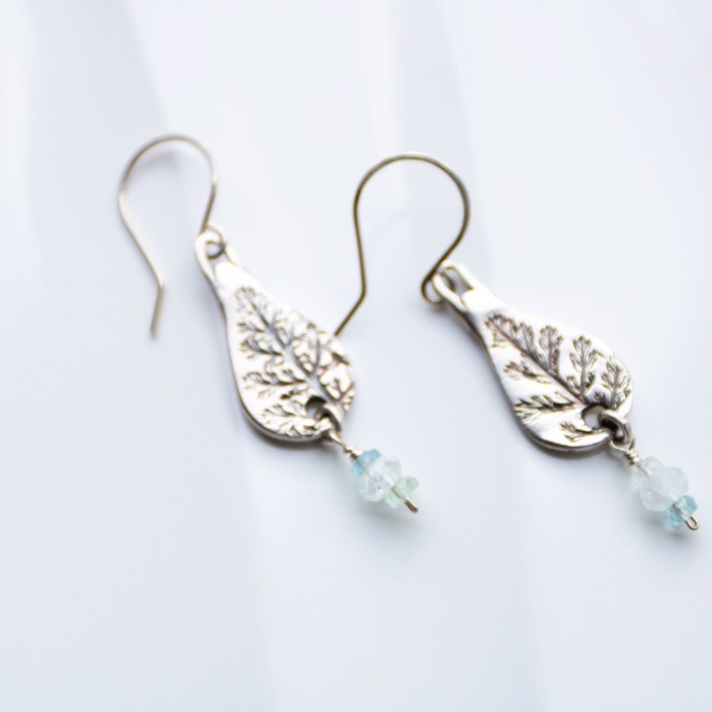 Last Harvest • Silver Yarrow & Aquamarine Nugget Earrings - Carrie Foscato Design artisanal botanical jewelry