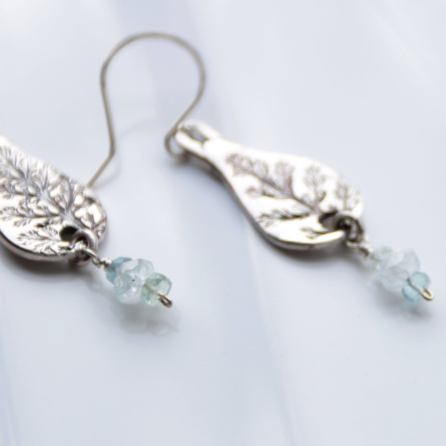 Last Harvest • Silver Yarrow & Aquamarine Nugget Earrings - Carrie Foscato Design artisanal botanical jewelry