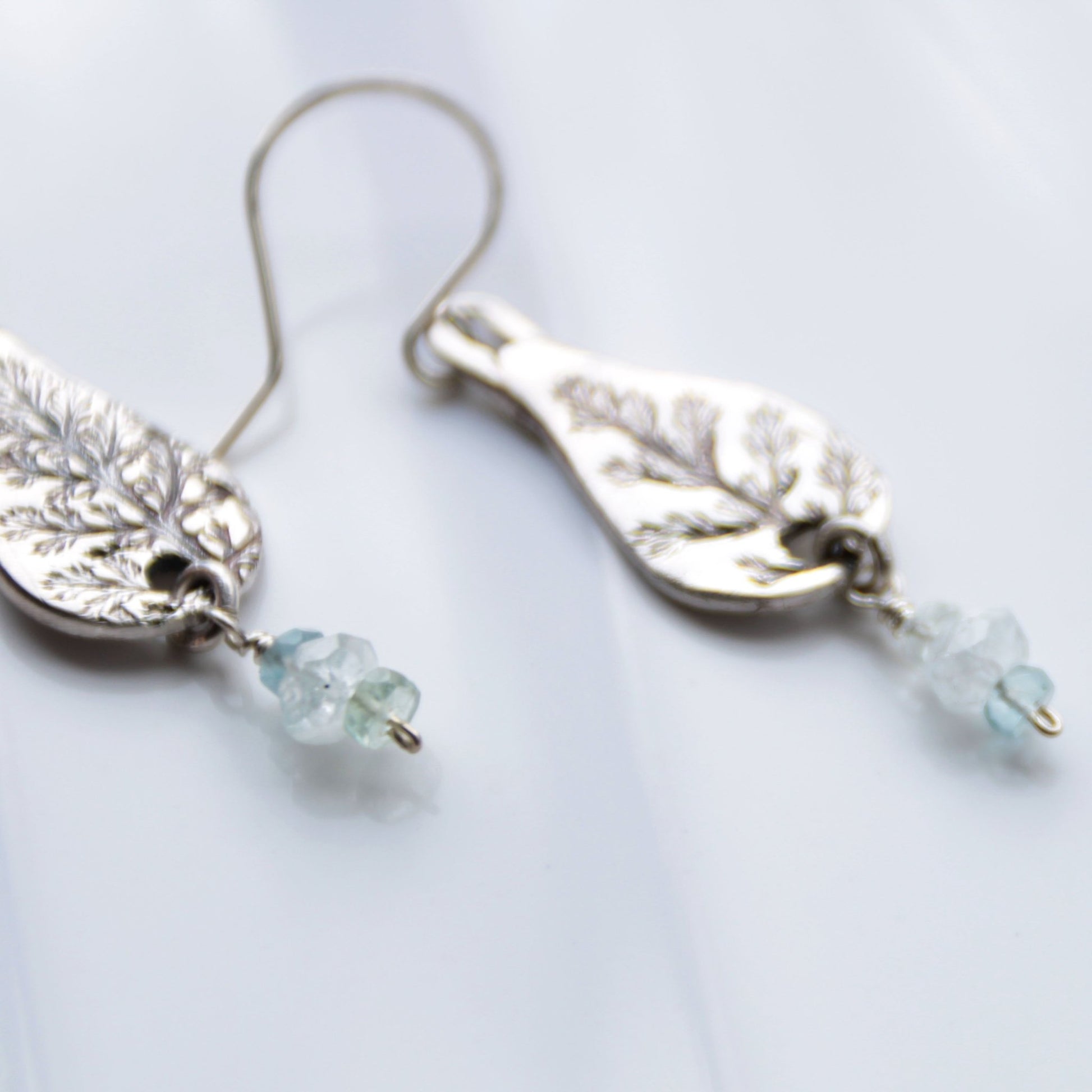 Last Harvest • Silver Yarrow & Aquamarine Nugget Earrings - Carrie Foscato Design artisanal botanical jewelry