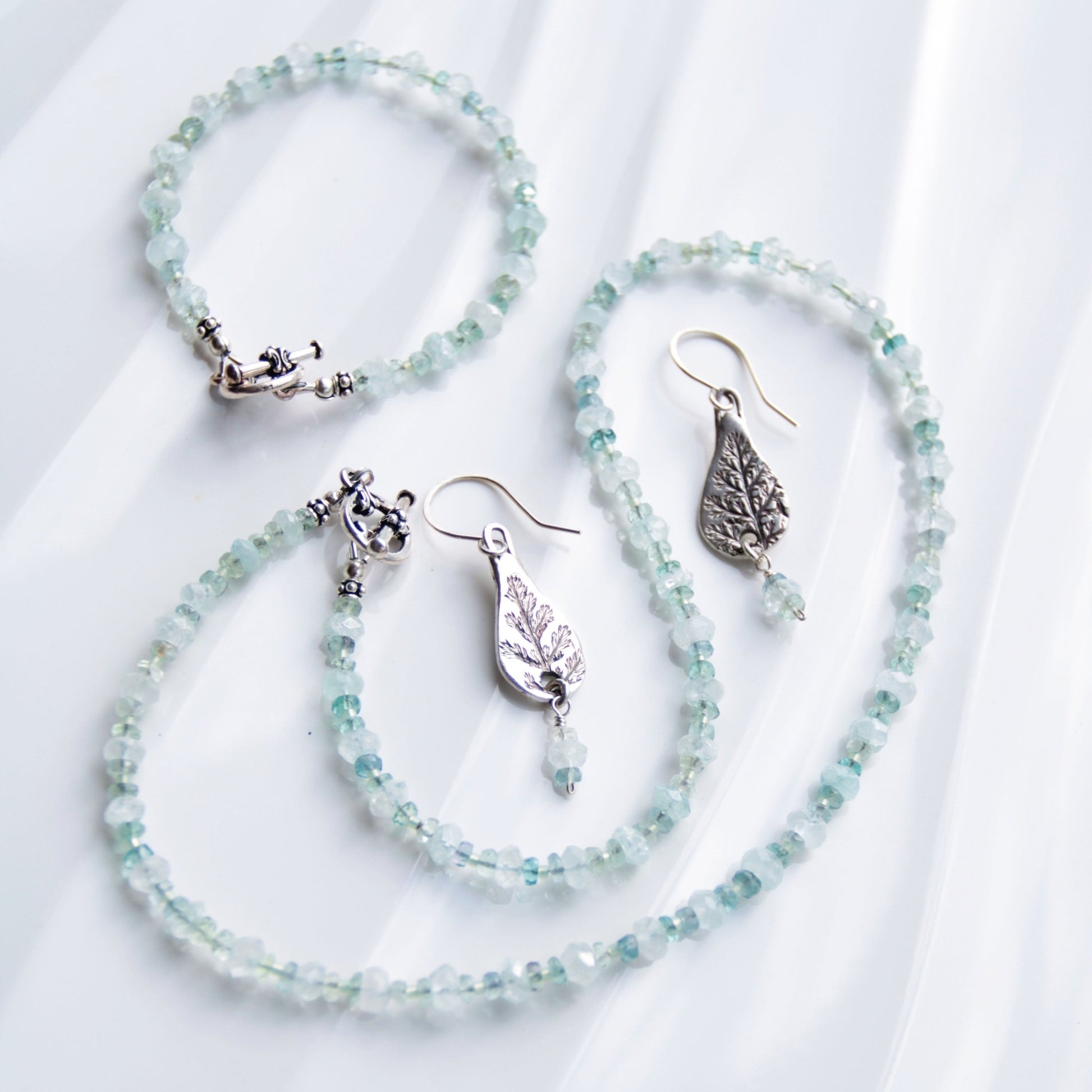 Last Harvest • Silver Yarrow & Aquamarine Nugget Earrings - Carrie Foscato Design artisanal botanical jewelry