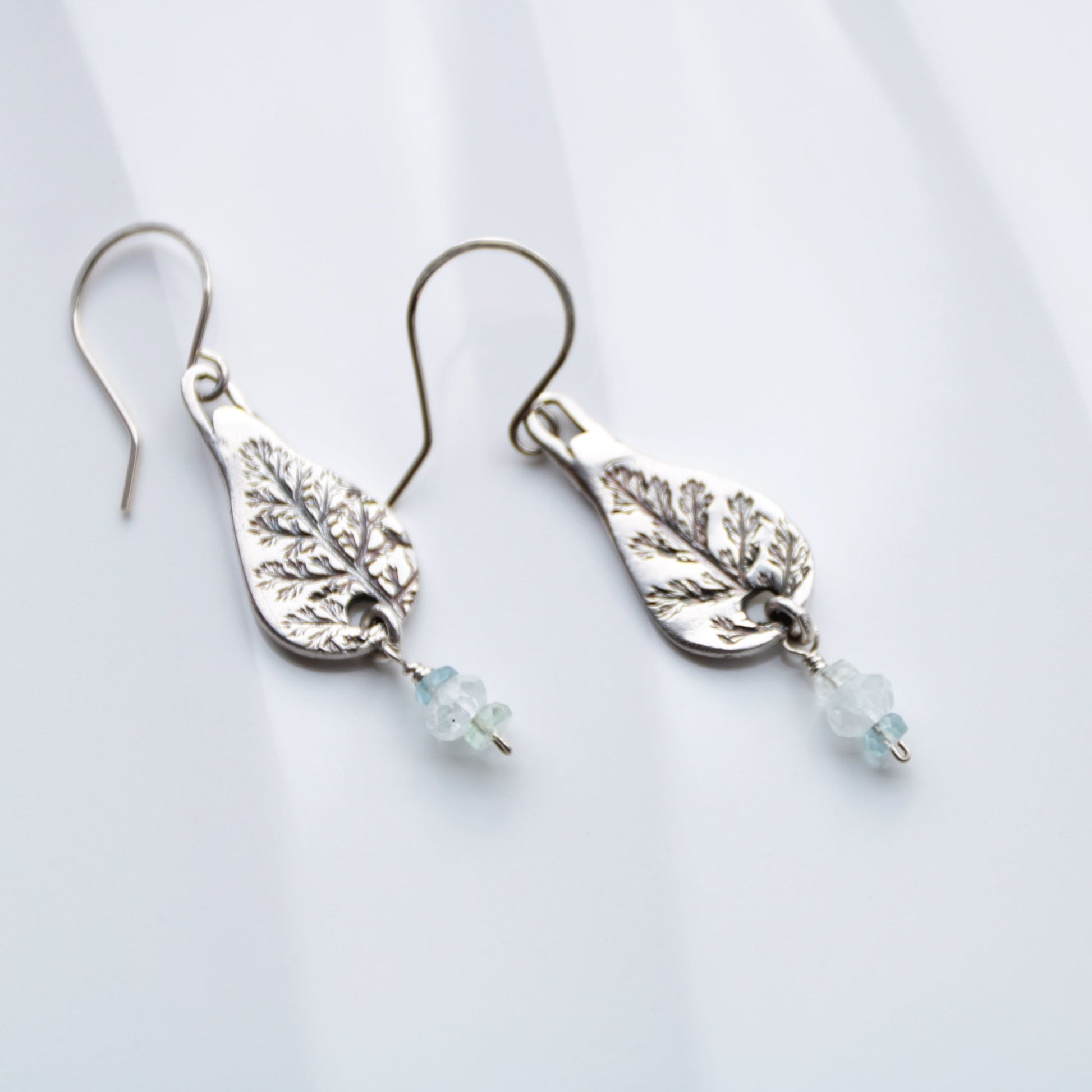 Last Harvest • Silver Yarrow & Aquamarine Nugget Earrings - Carrie Foscato Design artisanal botanical jewelry