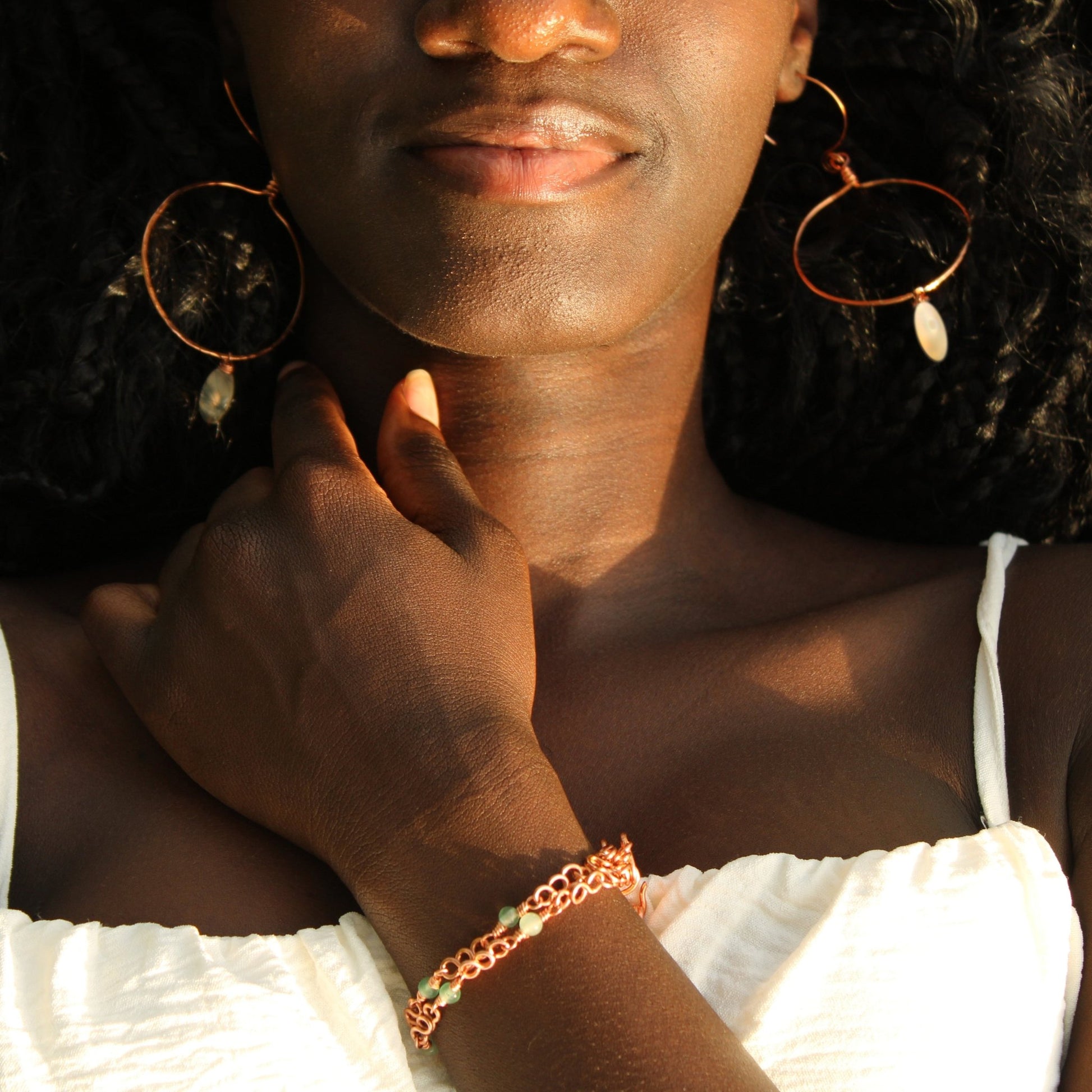 Custom copper hoop earrings with bead of choice handmade in USA carrie foscato design