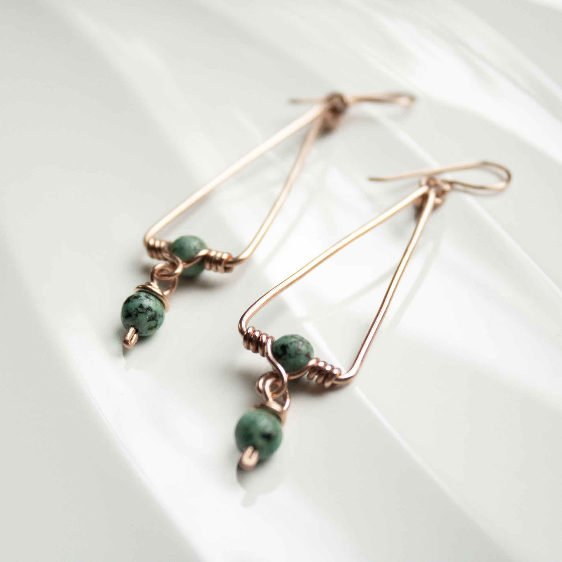 Geometric Long Earrings with Turquoise | Copper