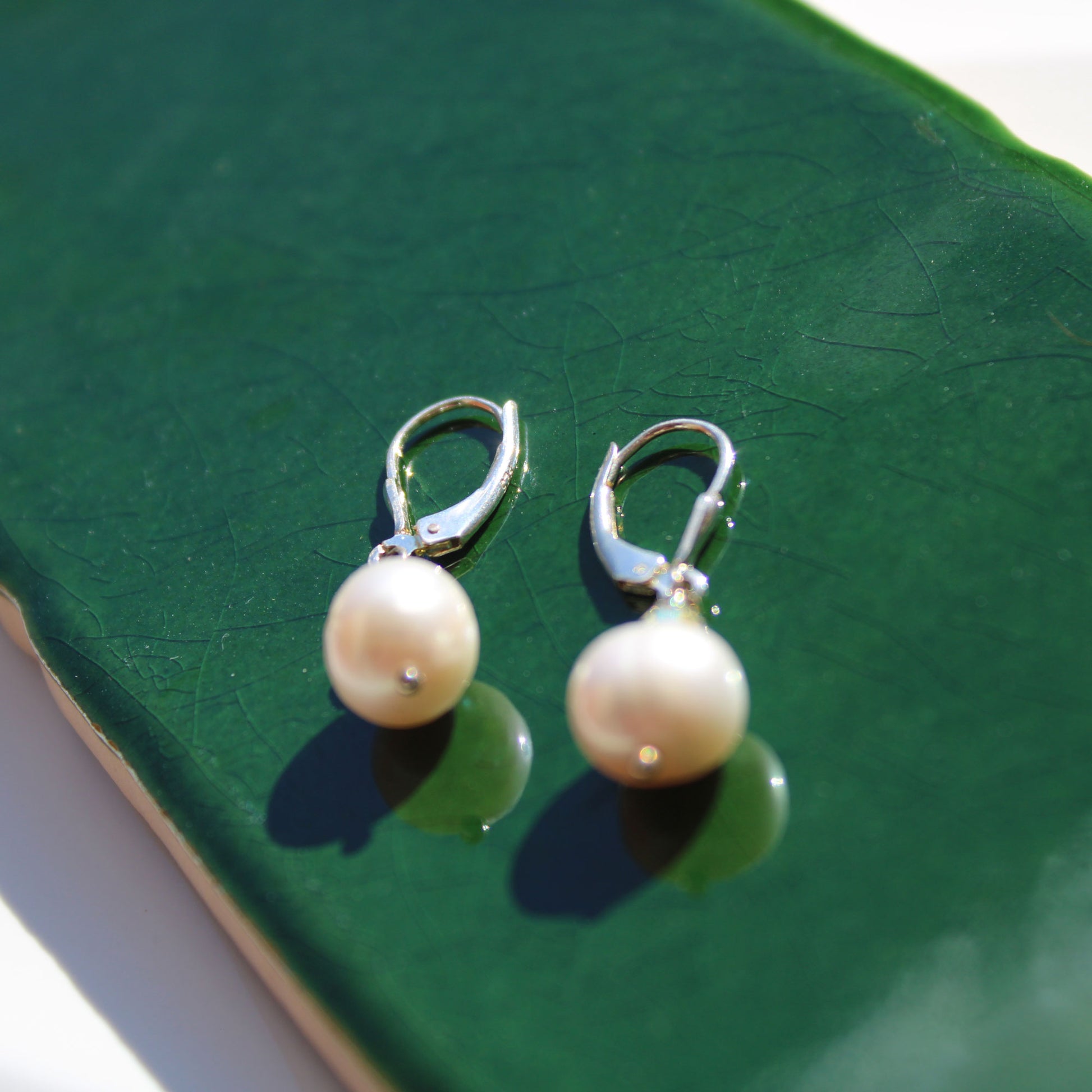 Pearl drop and crystal leverback earrings sterling silver carrie foscato design