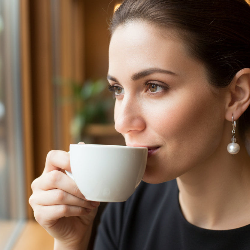 Pearl drop and crystal leverback earrings sterling silver carrie foscato design