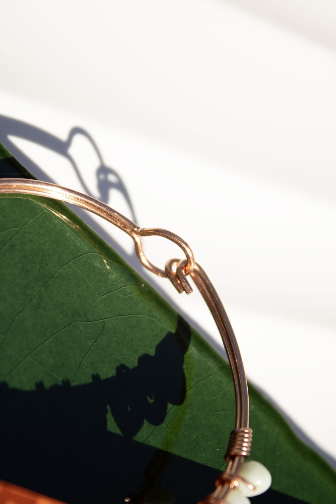 copper bangle bracelet with amazonite pebble beads handmade in USA carrie foscato design