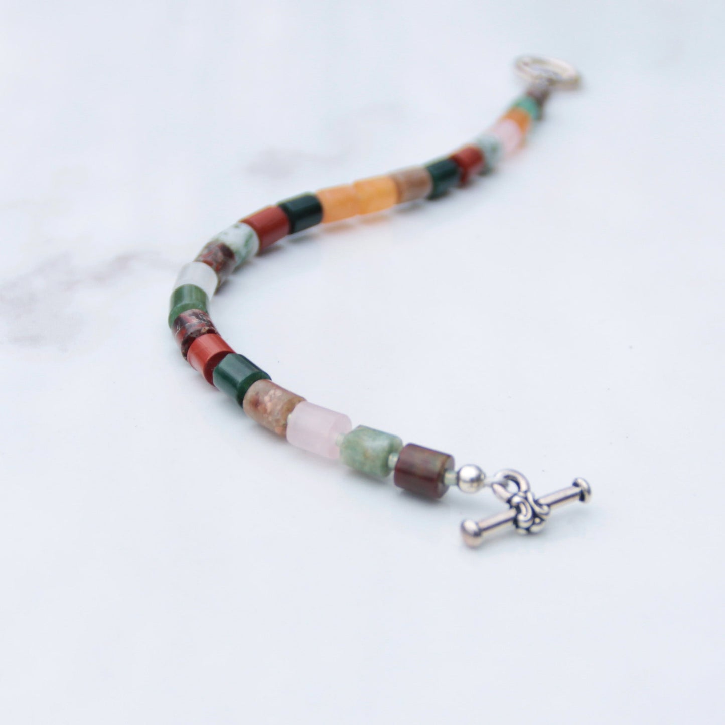 Multi-colored Gemstone Bracelet with Sterling Toggle Clasp