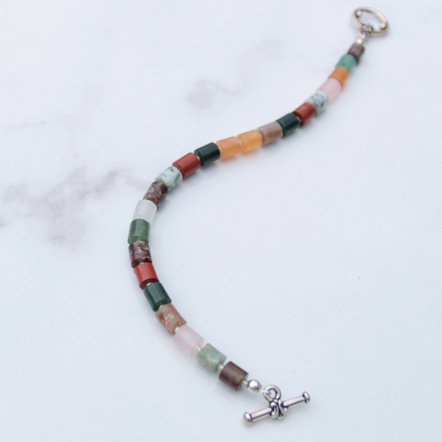 Multi-colored Gemstone Bracelet with Sterling Toggle Clasp