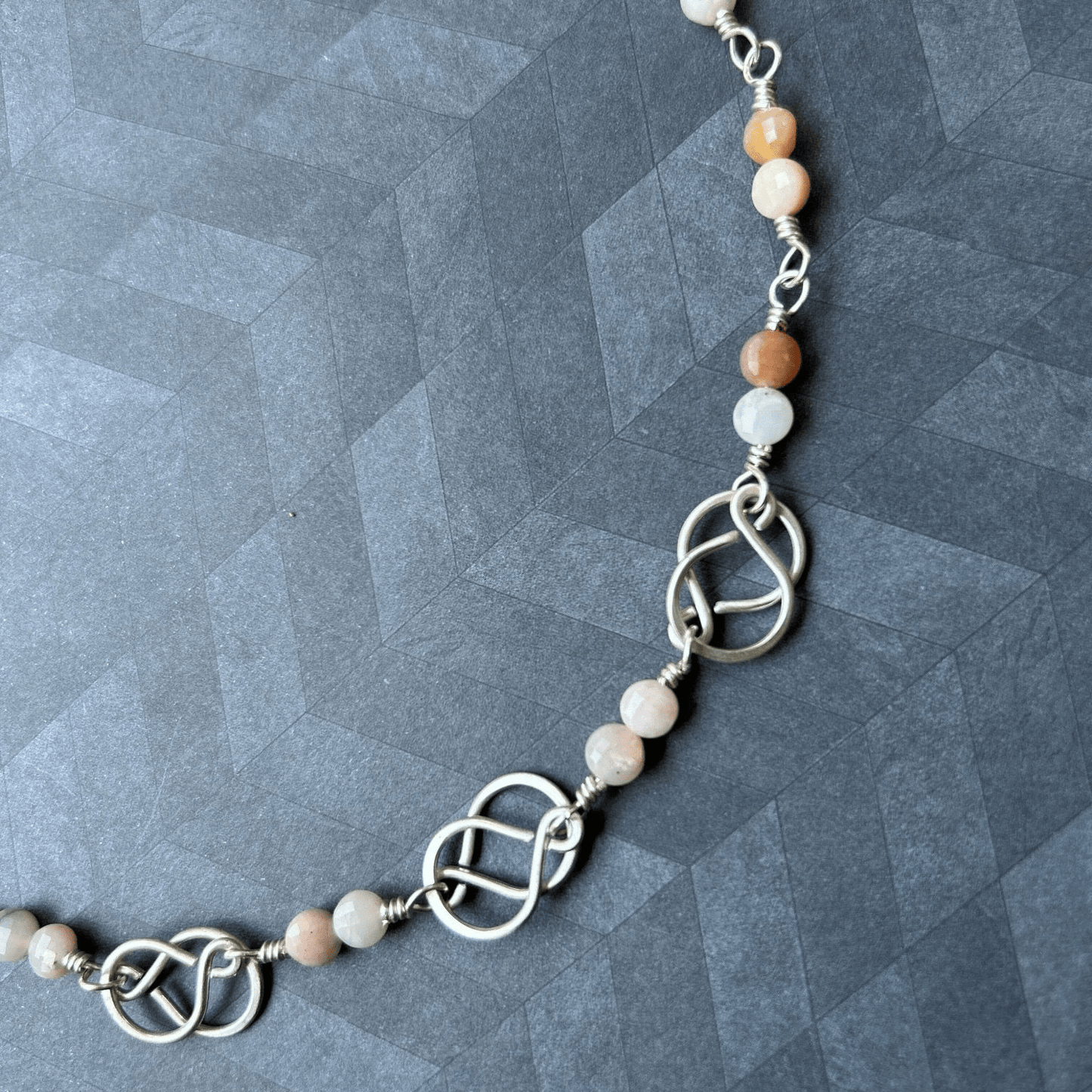 Peruvian Pink Opal Sterling Silver Celtic Design Necklace Handmade in Virginia