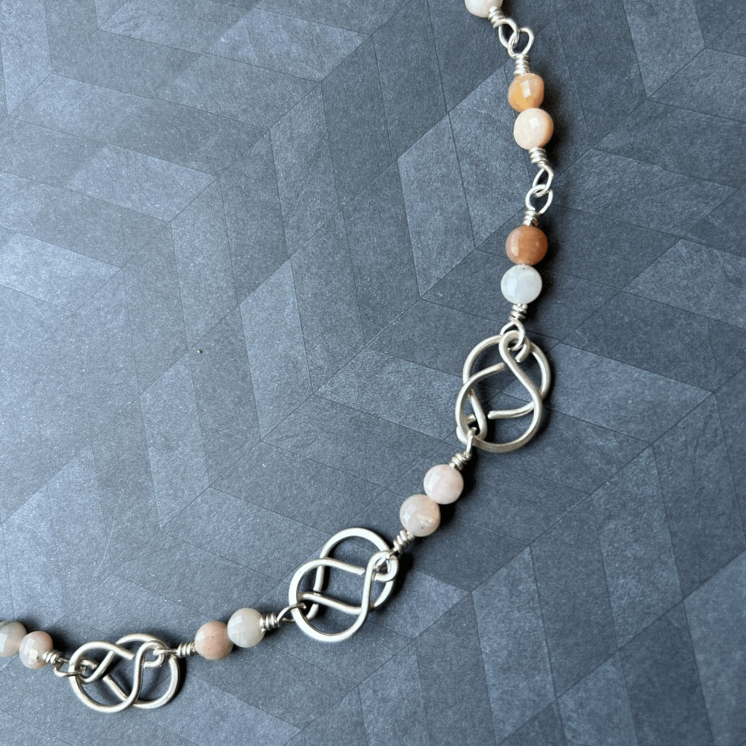 Peruvian Pink Opal Sterling Silver Celtic Design Necklace Handmade in Virginia