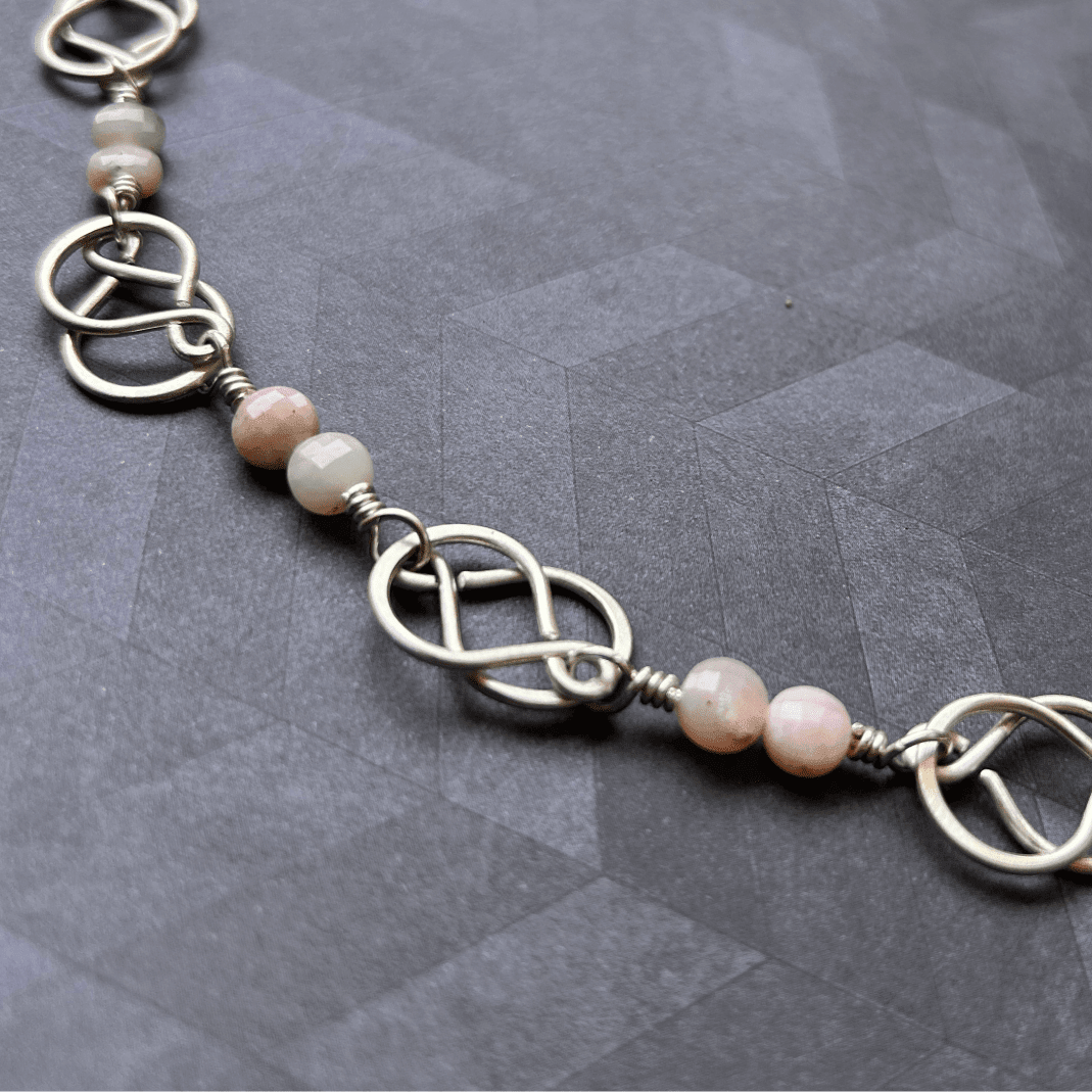 Peruvian Pink Opal Sterling Silver Celtic Design Necklace Handmade in Virginia