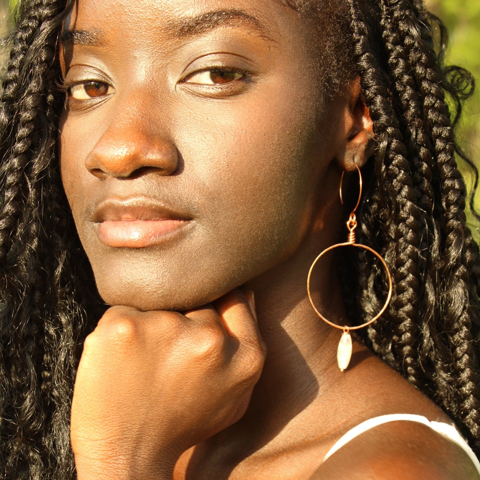 Custom copper hoop earrings with bead of choice handmade in USA carrie foscato design