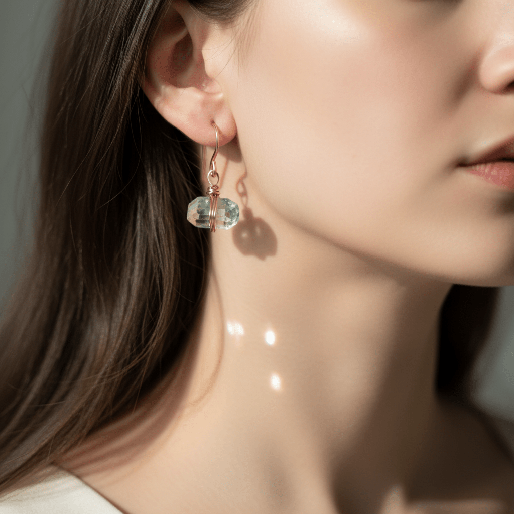 Prasiolite Chunk Earrings – Raw Elegance in Copper