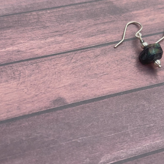 Uncut iridescent blue labradorite sterling silver earrings handmade virginia