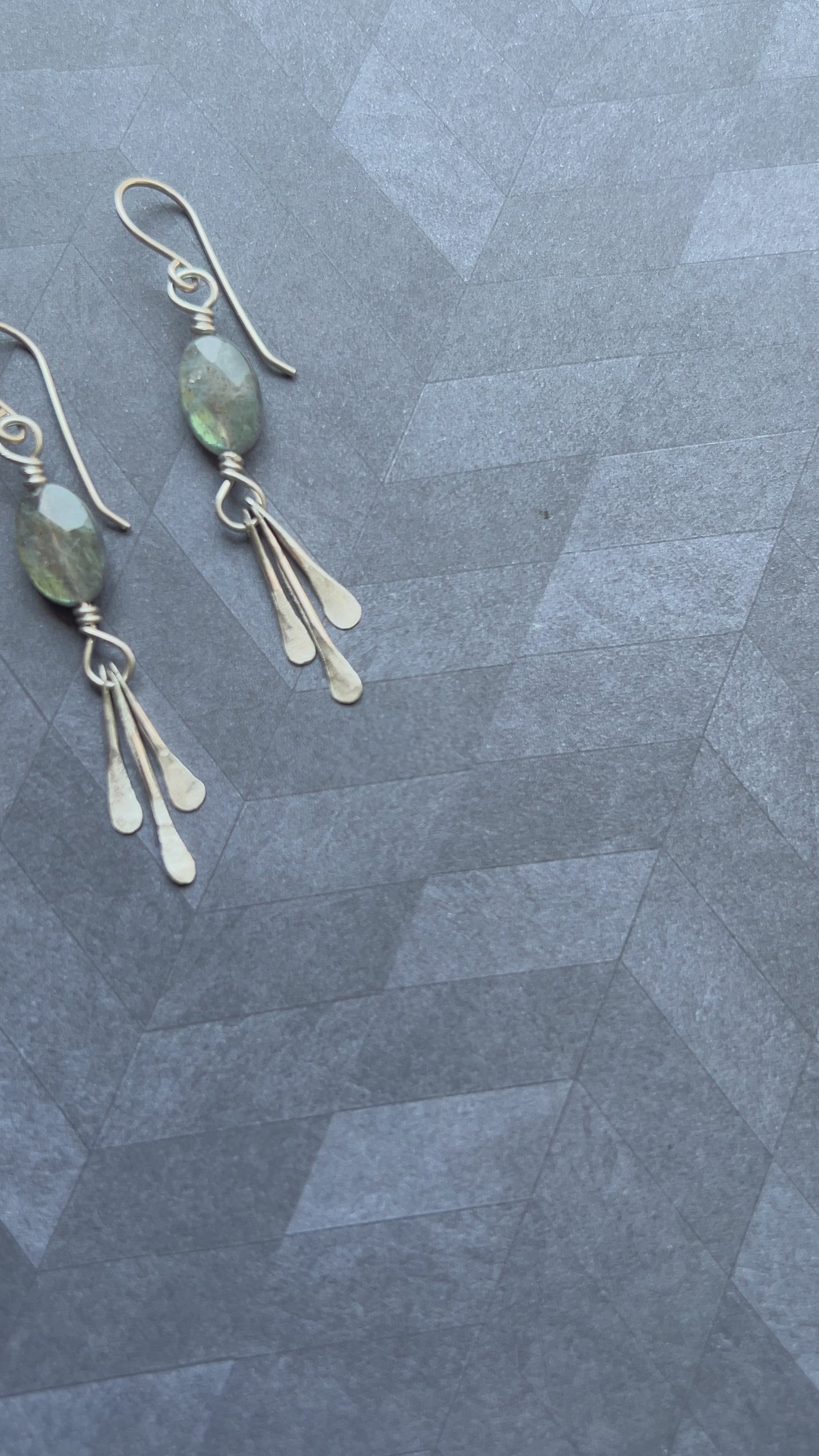 Sterling silver handmade hammered fringe labradorite dangle earrings made in Virginia