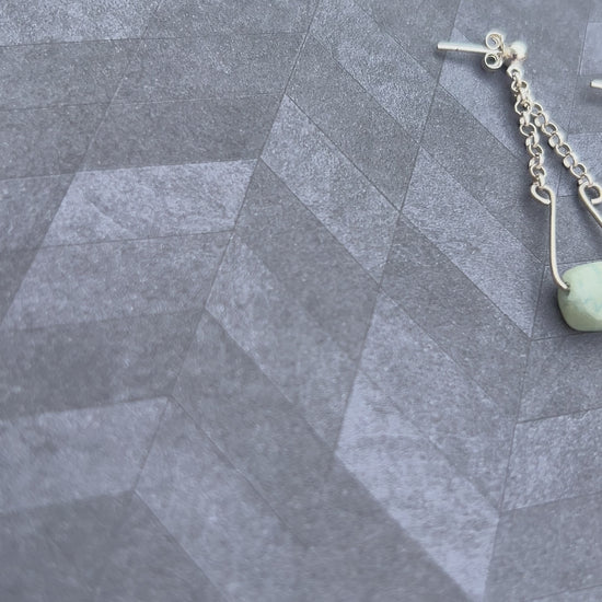 sterling silver handmade wire wrap and chain dangle earrings with aquamarine gemstones made in Virginia