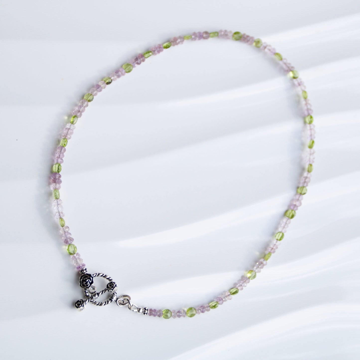 Rose Path • Pink Amethyst & Peridot Layering Necklace - Carrie Foscato Design artisanal beaded