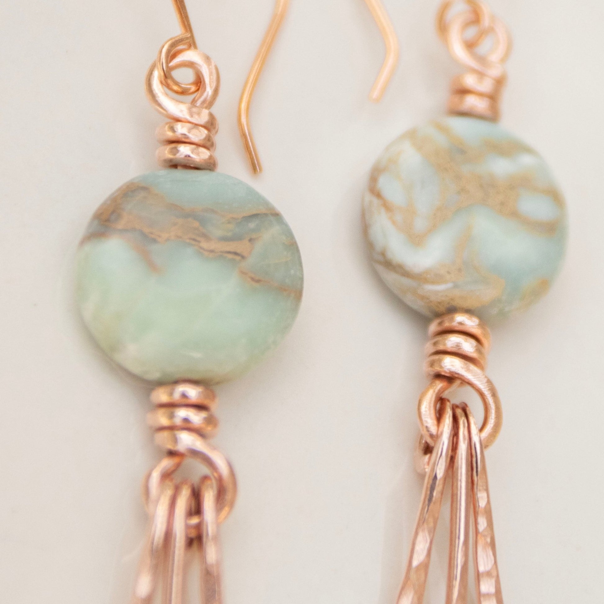 aqua terra jasper copper earrings handmade by carrie foscato