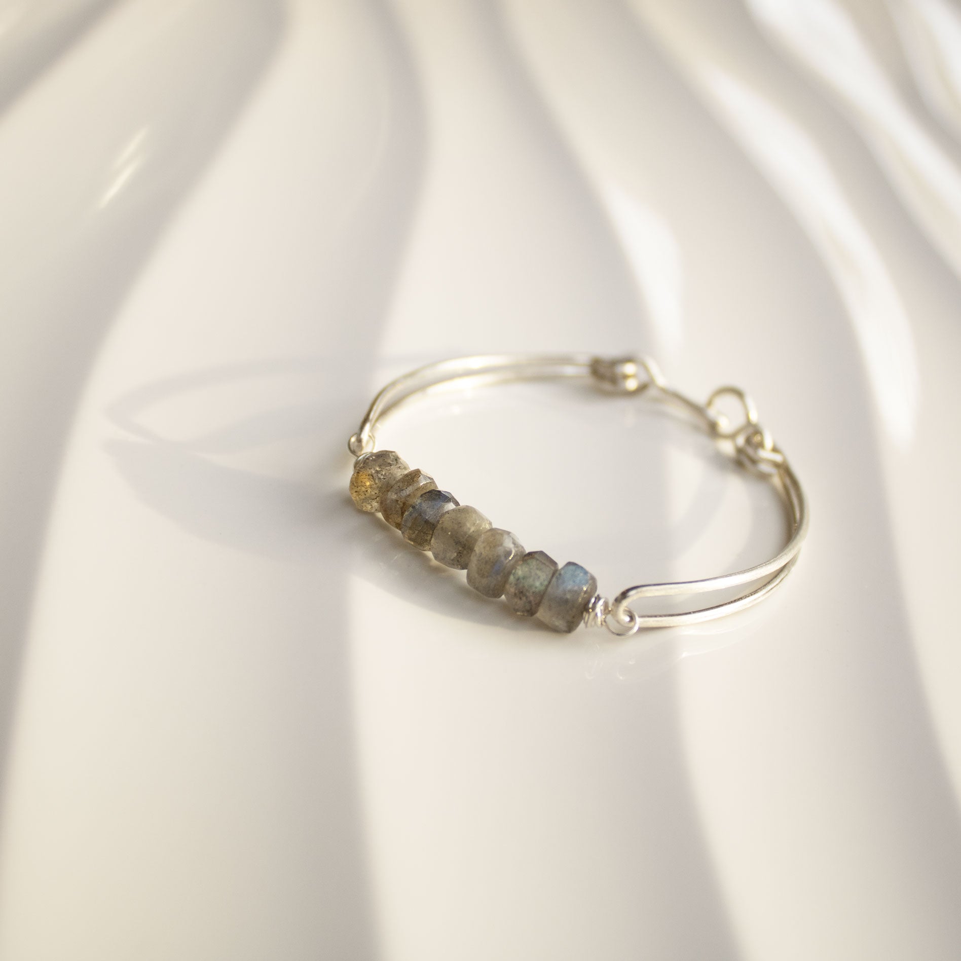 Sterling Silver Bangle with Labradorite Rondelle Beads