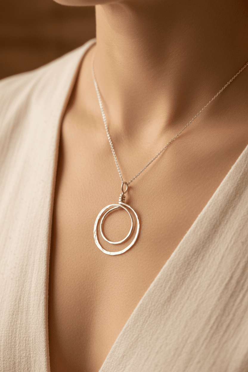 Hammered Sterling silver echo pendant with sterling box chain handmade in virginia carrie foscato design